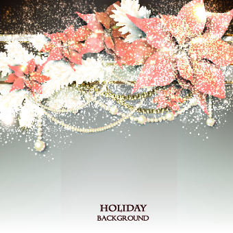 Pearls with flowers holiday background vector 03
