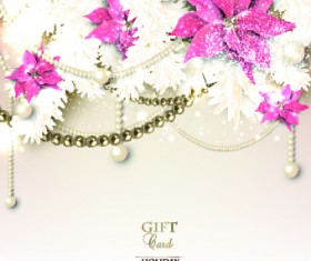Pearls with flowers holiday background vector 04