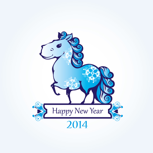 2014 Year of the horse cute design vector 02