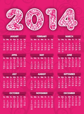 2014 calendar pink style design vector