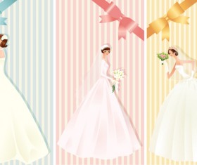 Beautiful bride with ribbon bow cards vector