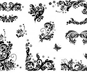 Black floral decor object vector 01