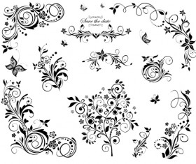 Black floral decor object vector 02