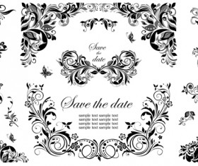 Black floral decor object vector 03