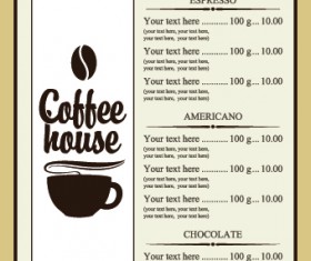 Coffee Price List menu vector