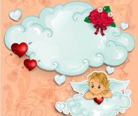 Romantic cupids with text cloud valentine day element vector 01