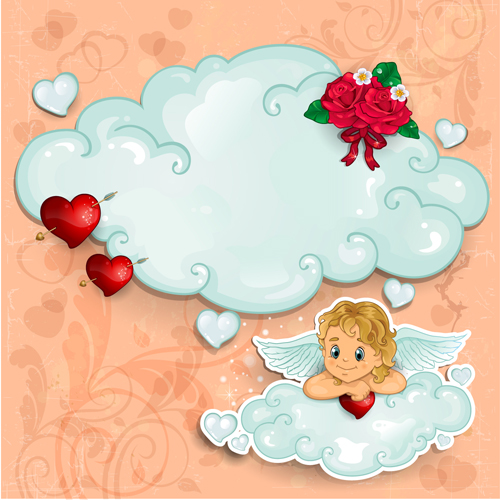 Romantic cupids with text cloud valentine day element vector 01