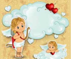 Romantic cupids with text cloud valentine day element vector 02