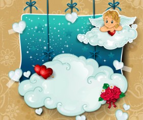 Romantic cupids with text cloud valentine day element vector 03