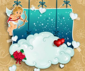 Romantic cupids with text cloud valentine day element vector 04