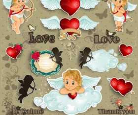 Romantic cupids with text cloud valentine day element vector 05