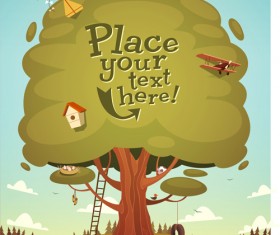 Cute cartoon trees vector background graphics 01