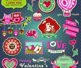 Valentine Day ornament and labels vector set 01
