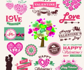 Valentine Day ornament and labels vector set 02