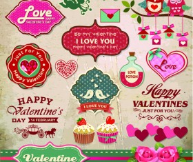 Valentine Day ornament and labels vector set 04