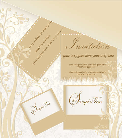 Floral elegant invitation cards vector set 01