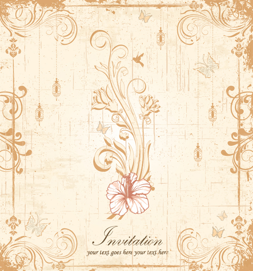 Floral elegant invitation cards vector set 02