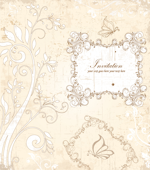 Floral elegant invitation cards vector set 03