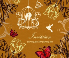 Floral retor Invitations background vector 05