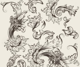 Floral swirl ornament design vector 03