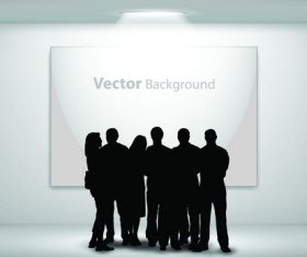 Gallery background and people silhouettes vector set 02