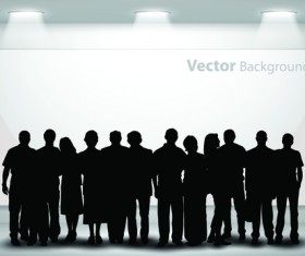 Gallery background and people silhouettes vector set 05