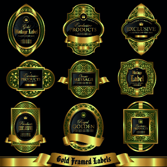 Luxury gold labels vector graphics set 02