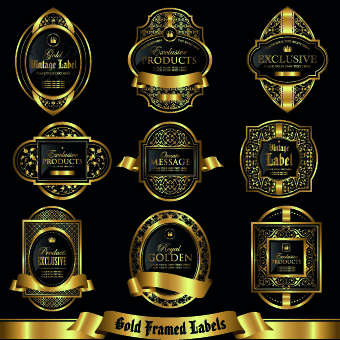 Luxury gold labels vector graphics set 03