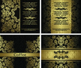 Golden floral vintage vector background set 01