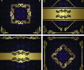 Golden floral vintage vector background set 03