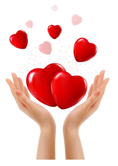 Hands and red heart vector