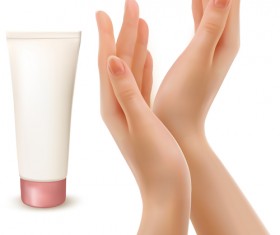 Hands with cosmetic creative vector background