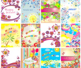 Happy summer floral vector background set