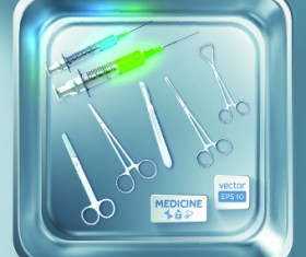 Medical Tools with tray design vector set 01