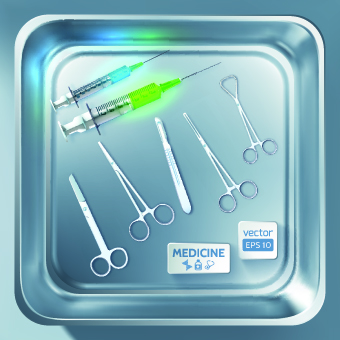 Medical Tools with tray design vector set 01