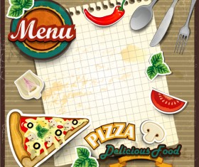Menu and pizza with text paper vector 02