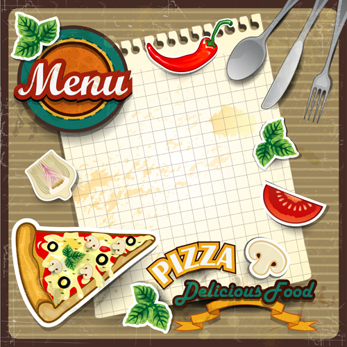 Menu and pizza with text paper vector 02