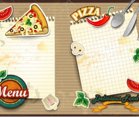 Menu and pizza with text paper vector 03