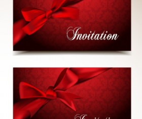Red bow and red background Invitation cards vector 01