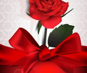 Red bow and red background Invitation cards vector 02