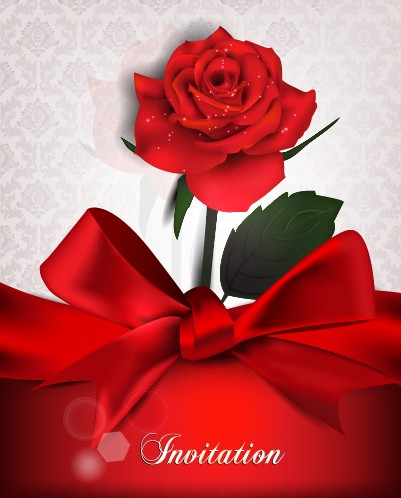 Red bow and red background Invitation cards vector 02