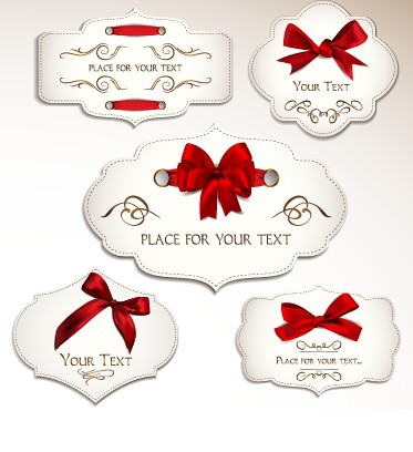 Red bow labels cards vector