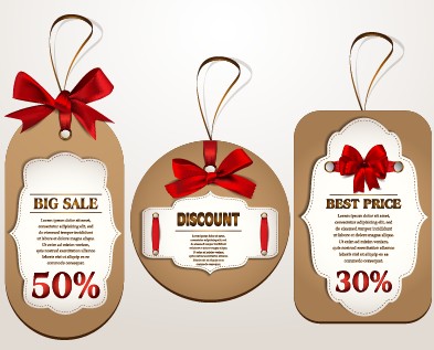 Red bow sale tags creative vector