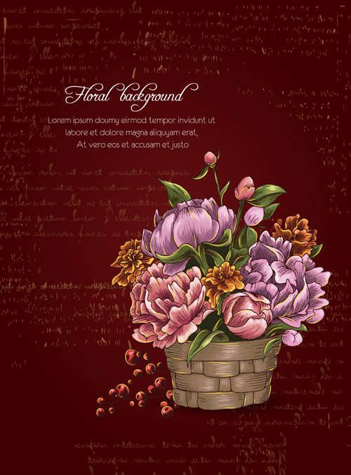 Retro background with floral vector 01