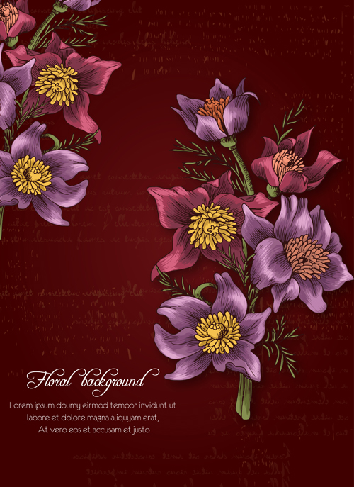 Retro background with floral vector 02