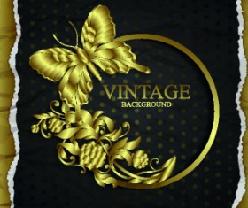 Tear paper and vintage golden background vector 02