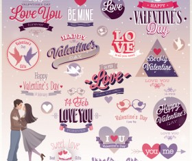Vintage Valentine Day ornament labels vector 02