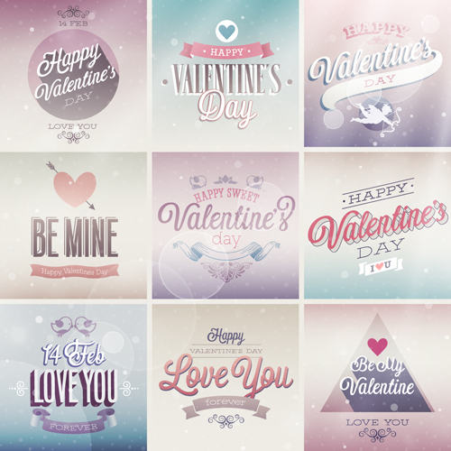 Vintage Valentine Day ornament labels vector 03