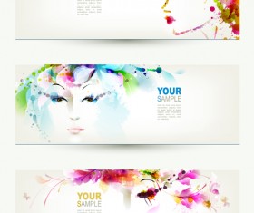 Watercolor floral girls banner vector 01