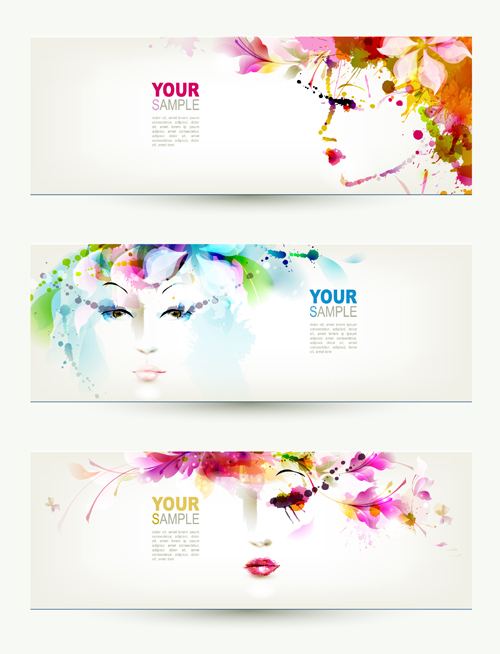 Watercolor floral girls banner vector 01